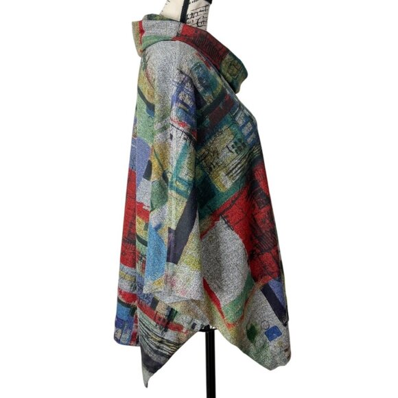 Inoah Abstract Poncho Top With Cowl Neckline Art to Wear Womens Size XS - Picture 2 of 8